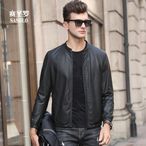 2021 Haining leather leather jacket mens collar slim coat spring and autumn thin sheep leather short motorcycle leather jacket tide