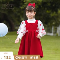Boat Rat Girl vest dress red children dress autumn Western style girl 2021 New Baby dress