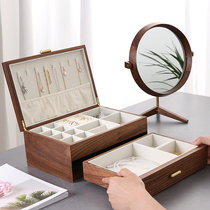 Black walnut solid wood jewelry storage box high-end exquisite large-capacity necklace ring earrings compartment jewelry box new