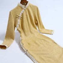 Qi Wei improved cheongsam womens winter 2021 new young model medium length thick hairy country wind winter dress