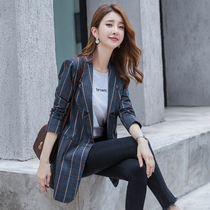 Blazer womens 2021 early Spring and Autumn new fashion Korean version of long casual foreign temperament Joker small suit jacket