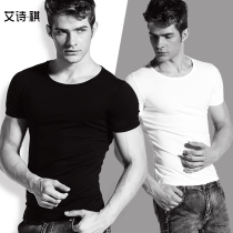 Take T-shirt Men Short-sleeved Neck-Close Small-Close Black-White Men Play Black-shirt Black-and-Road Men