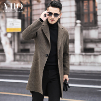 Double-sided woolen coat mens Albaka wool woolen cashmere camel hair mid-length trench coat woolen coat autumn and winter