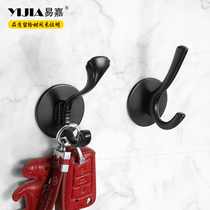 Yi Jia black non-perforated wardrobe cabinet hook zinc alloy door rear adhesive hook household wall-mounted single hook hardware