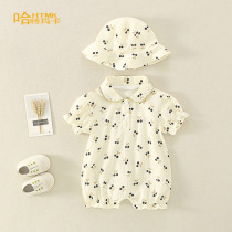 Baby Summer Clothing New Woman Baby Girl Short Sleeve One-piece Suit Pure Cotton Suit Full Moon 100 Days Young Princess Khaclothes