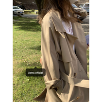 Mustard homemade khaki trench coat womens little spring and autumn thin hanging feeling long knee coat coat