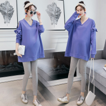 Pregnant women autumn dresses go out fashion models third trimester 2021 new spring long-sleeved top large size suit