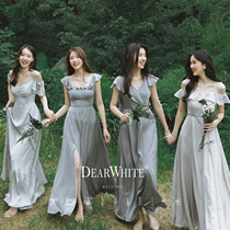Dear White 2021 New gray smoke Summer chiffon bridesmaid dress temperament elegant dress evening dress