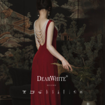 Dear white red color2021 new bridal banquet temperament red velvet atmosphere toast dress evening dress