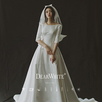 Dear White Thousand Birds bride satin main wedding dress tailing Mori Princess minimalist church wedding bow