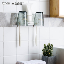 Punch-free wall-mounted toothbrush rack toilet mouthwash cup set toothbrush shelf couple pair