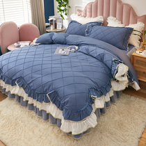 Net red ins lotus leaf side full cotton 100 pure cotton four pieces Girl Hearts Princess Wind Bed Skirt Bedding Bed bedding 4