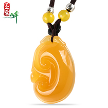 Jade Zhifeng Yunnan Huanglong jade ice chicken oil yellow Ruyi pendant mens and womens necklace Ganoderma lucidum pendant jade pendant containing certificate