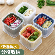 Refrigerator storage box onion ginger garlic double layer drain basket vegetable and fruit snack box with lid frozen small fresh-keeping box