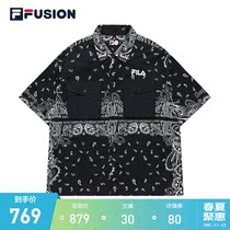 FILA FUSION Fiji Leafe Mens shuttle short sleeve shirt 2022 Summer new full print Sport T
