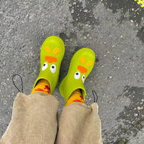 One foot pedal candy color net red Tongan ox oil fruit green rain boots female summer fashion outwear water shoes big head short boots