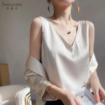 Camelette vest female summer simulation silk inside suit suit suit white V-neck satin acetate satin outer coat