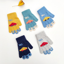 Han Edition Children Gloves Autumn Winter Warm men and women Scouts children small cars all refer to kindergarten children write five fingers