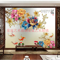 Modern art glass TV background wall carving carving frosted craft living room translucent partition screen entrance