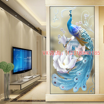 Carved flower art glass entrance background wall frosted custom tempering process Peacock living room translucent partition screen
