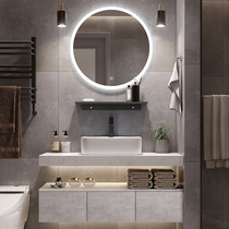 Light luxury bathroom cabinet combination Simple modern bathroom integrated washbasin mirror cabinet set rock board sink