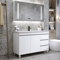 Light luxury solid wood smart bathroom cabinet combination Modern simple bathroom mirror cabinet set hand washbasin sink