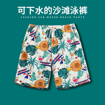 Beach pants mens swimming trunks mens five-point anti-embarrassing size shorts can be launched for couples loose hot spring seaside