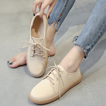 English style small leather shoes women winter plus velvet soft bottom lace-up shoes with skirt shoes flat soles late evening gentle shoes