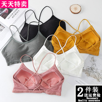 Pure Cotton Beauty Back Bra Women Harness Mesh Red Pops Wrap Bra Vest Style Integrated With Chest Cushion Cross Obliterating Underwear