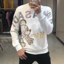 2021 Tide brand autumn and winter New Clothes mens trend coat Mickey Mouse hot diamond printing round neck slim slim sweater tide