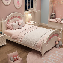 Childrens bed girl pink princess bed 1 5m solid wood Korean single bed Girl room bedroom suite furniture 1 2m