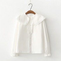 Girls White Shirt Korean Children's Autumn Dress New Foreign Style Big Children Doll Collar Shirt Long Sleeve Girls Jacket Spring and Autumn