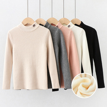 Girls base sweater big childrens autumn coat thick plus velvet base shirt autumn winter dress childrens half high neck sweater