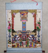 High 80cm silk cloth framed family Hall axis genealogy ancestor Genealogy Genealogy ancestral lineage picture New year painting hanging shaft