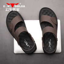 Bulls family sandals 2021 new trend summer driving slippers dual-use mens leather sandals leather sandals