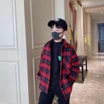 Boys cotton plaid shirt 2021 Winter Dress middle child red plaid thick coat children warm cotton coat tide
