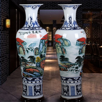 Special price Jingdezhen ceramic large vase hand-painted blue and white landscape new house moving living room hotel decoration floor ornaments