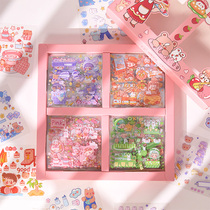 100 handbooks stickers with handbooks Ben stickers for small groups Eat Eating Food Cute Cartoon Children Girl Stickers Transparent Paste Water Glasses Decoration Small Patterns Teenage Girl Hearts Cane Material Bag