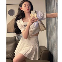 YUMMY Korean chic can sweet salt womens group style collar short coat high waist pleated skirt hot girl suit women