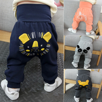 Childrens clothing baby plus velvet pp pants Boys and Girls High waist open crotch belly pants cotton outer wear butt pants casual tide