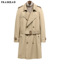 Faxio long windbreaker male spring and autumn lapel English style casual trend handsome knee double-breasted wind jacket