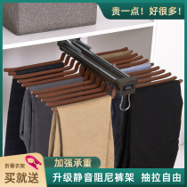 Side-mounted trouser rack telescopic multi-function wardrobe accessories Household cabinet damping trousers rack Pants top-mounted pants pumping rack