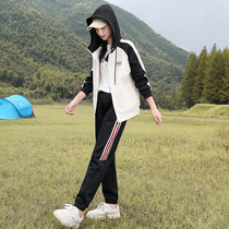 Junior high school students autumn and winter clothes leisure sports suit girls high school students College Style fashion plus velvet sweater two-piece set