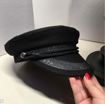 France 2021 new autumn and winter vintage black woolen octagonal hat female British Navy cap beret cap tide