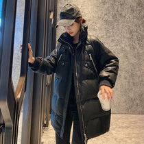 Haining 2021 Winter New thick leather down jacket womens long loose slim sheep leather jacket
