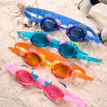 Export European childrens swimming glasses boys waterproof anti-fog cartoon shape frog mirror girls adjustable with earplugs