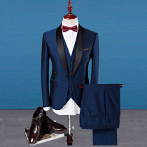 Green fruit collar suit Dress suit Male Korean version slim groom wedding business formal banquet wedding suit large size