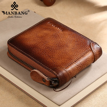  2020 new Manbang mens wallet short leather drivers license multi-function anti-theft brush zipper wallet retro trend