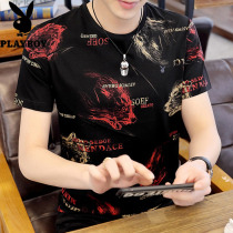Floral Playboy men short sleeve T-shirt 2022 new summer tide cards undershirt round collar compassionate printed blouses