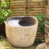 Outdoor cobblestone laundry pool integrated sink courtyard whole stone wash basin garden stone floor pool